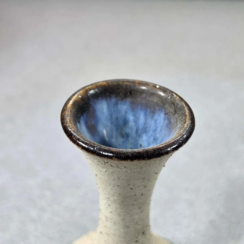 Ken Edwards Tonala Bud Vase Mexico Blue Floral Signed Pottery Excellent